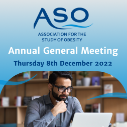 ASO logo, Annual General Meeting, photo of man attending online meeting.